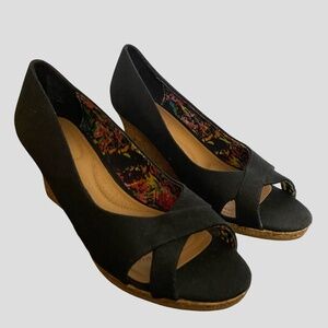 Dexflex Comfort Black Fabric Open Toe Casual Summer Vacation Shoe-Sz-9.5W